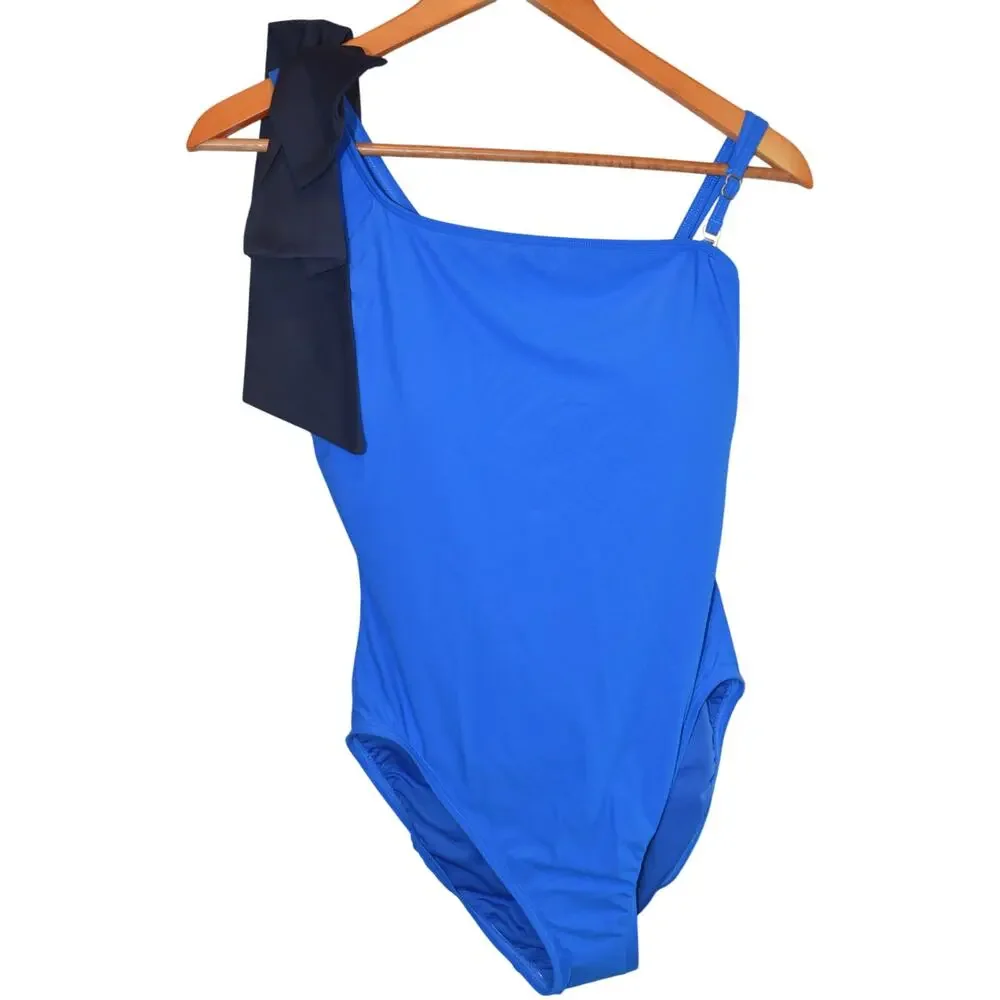 Kate Spade New York Color One Shoulder Bow Tie One Piece Swimsuit Glacier Blue